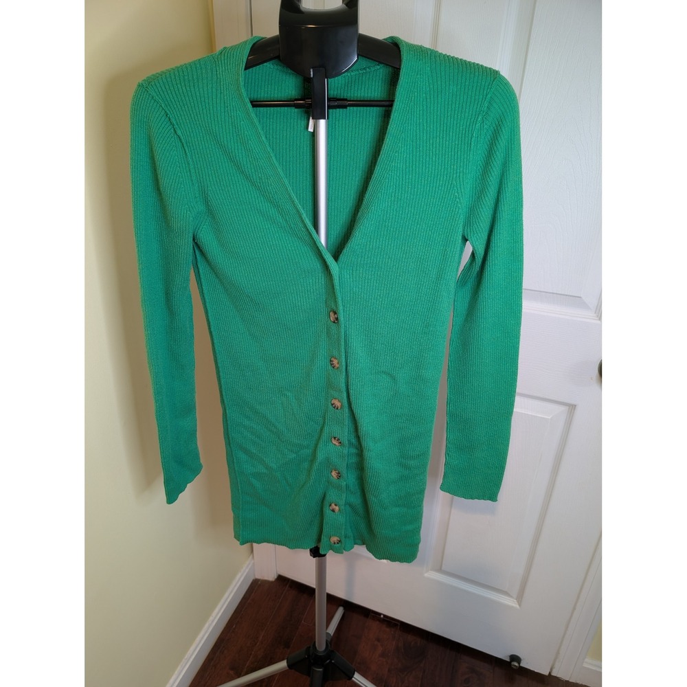 Free People Grains Cardigan Women‎ Large Green Silk Cashmere Blend V-Neck